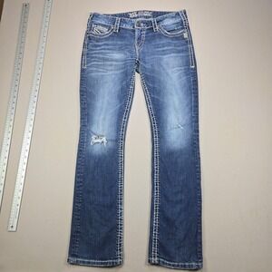 Silver Jeans‎ Co Adelaide Straight Leg Jeans Distressed Blue Wash Womens Size